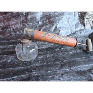 Vintage metal bug sprayer with glass canisters Fly Ded Defender
